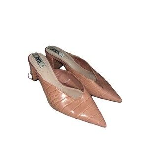 Zara Heeled Mules Dusty Pink Animal Embossed Size 7/38